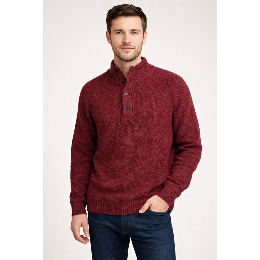 Banana Republic Wool Blend Henley Sweater XL Burgundy Button Neck